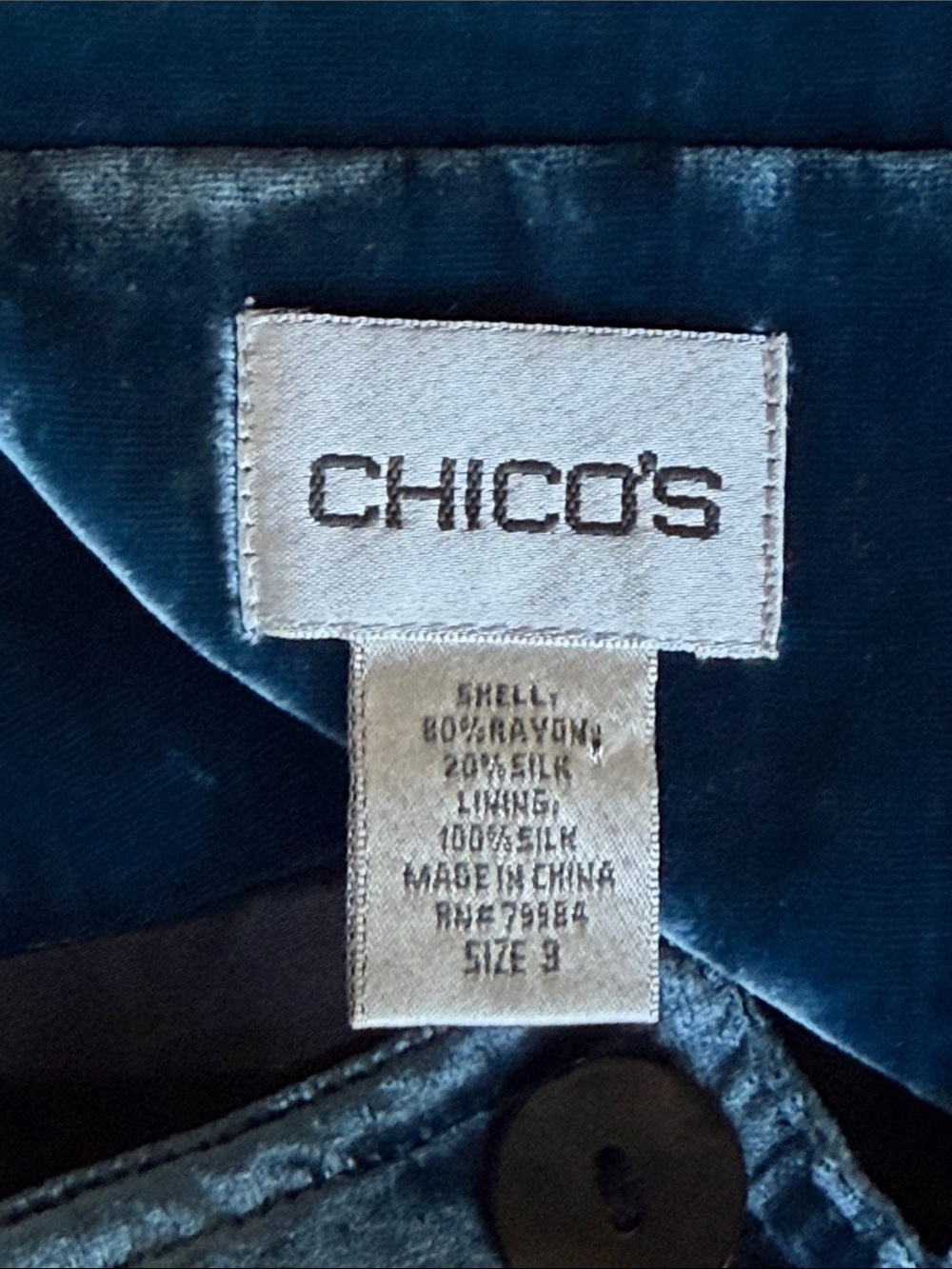 Chico’s Crushed Velvet Blazer Blue Silk Blend Jacket XL Luxury Holiday - Picture 11 of 15